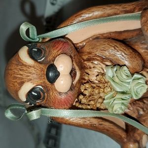 BALLYS BUNNYS Lop Ear Ceramic Sitting Brown Rabbit-Painted-Roses-Ribbons-Bows
